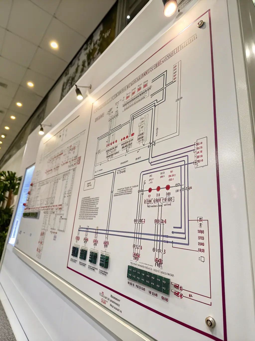 A schematic diagram of an electrical system in a modern building, showcasing the complexity and efficiency of the design, perfect for representing electrical engineering services.